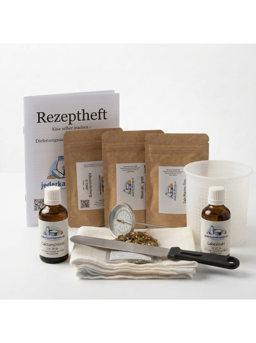 Komplett-Starterset für Anfänger zur einfachen Herstellung von Frischkäse, Feta, Weichkäse und Quark.