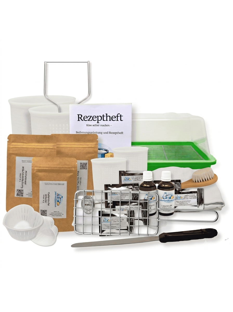 Profi-Käsemacher-Set XXL für die Herstellung von Weichkäse, Schnittkäse und Hartkäse wie Bergkäse zu Hause.