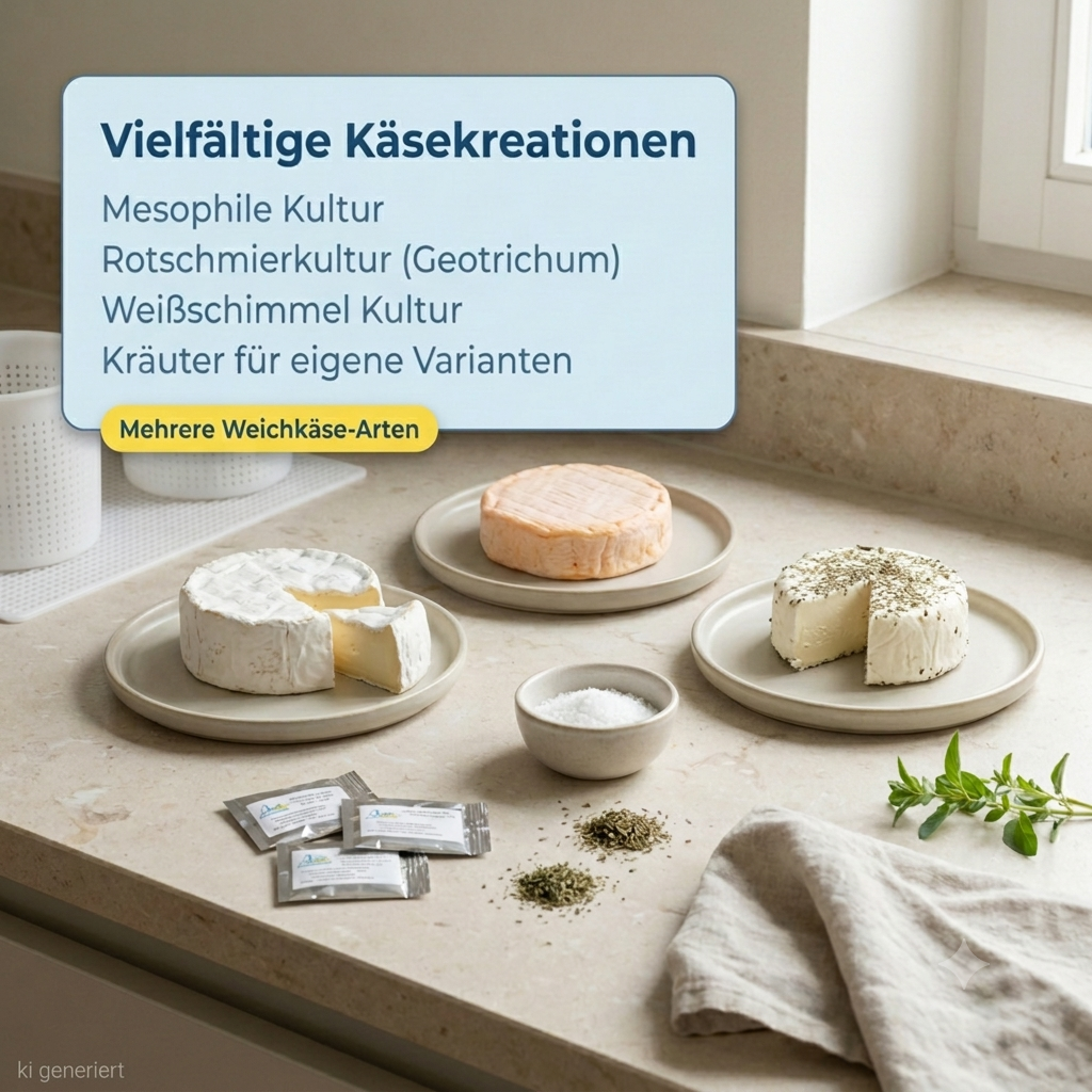 Profi Käse selber machen Starter Set XXL mit umfangreichem Zubehör für die Herstellung von Weichkäse, Schnittkäse und Hartkäse.