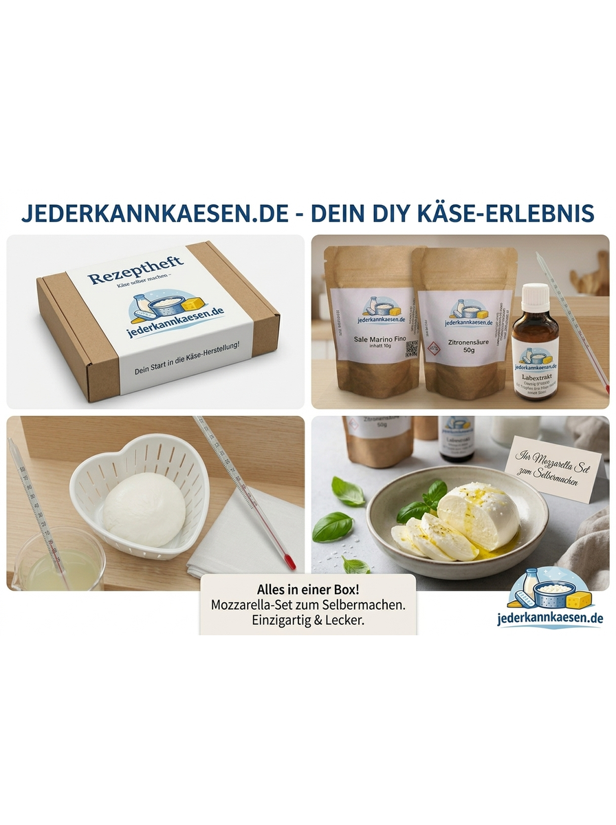 Käse-Starterset für die eigene Herstellung von bis zu 8 kg Mozzarella, Ricotta und Paneer zu Hause.