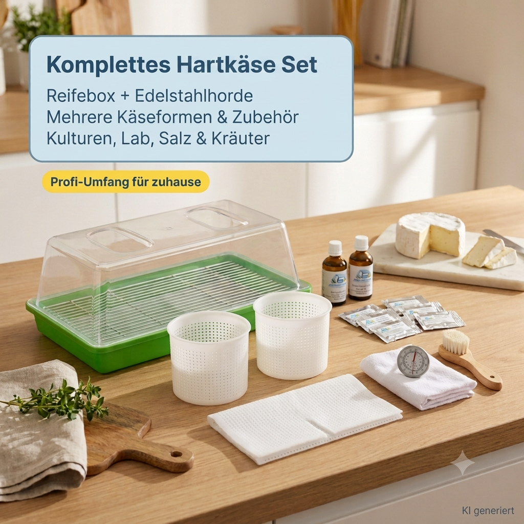 Profi Käse selber machen Starter Set XXL mit umfangreichem Zubehör für die Herstellung von Weichkäse, Schnittkäse und Hartkäse.